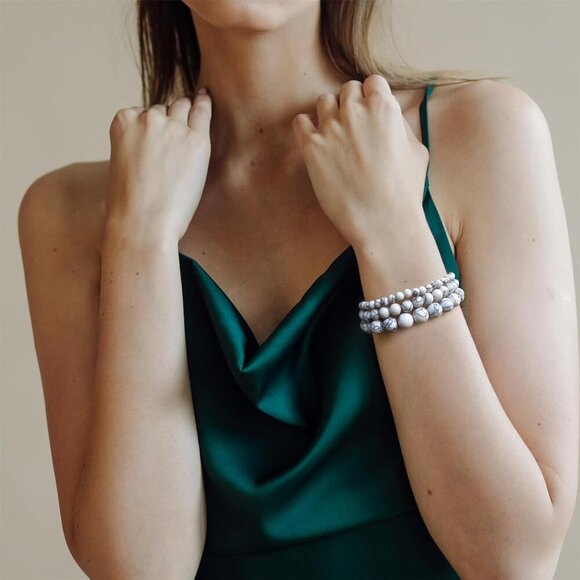 3 PCS 4,6,8mm Howlite Healing Natural Stone Beaded Stretch Bracelet for Women - Picture 3 of 6